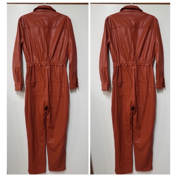 We wore What Utility Cognac Vegan Leather Jumpsuit - Picture 5 of 5